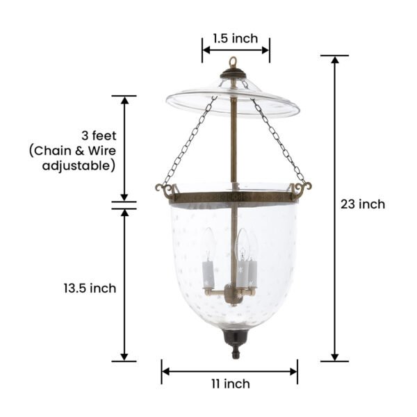 CDNY LARGE MINISTAR CUT LANTERN: Dazzling Star Etched Glass Hanging Chandelier with Antique Brass Finish,11"DIA, 23"H, 13.5 JAR - Image 3