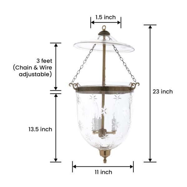 CDNY LARGE STAR CUT LANTERN: Dazzling Star Etched Glass Hanging Chandelier with Antique Brass Finish,11"DIA, 23"H, 13.5 JAR - Image 3