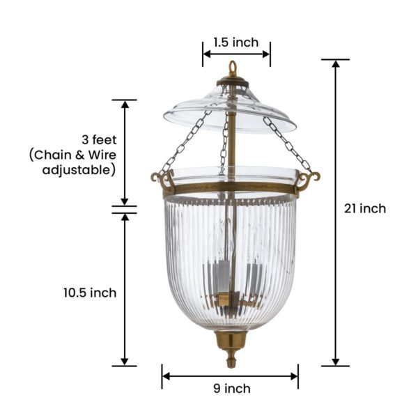CDNY MEDIUM PRISMATIC LANTERN: Elegant Fluted Glass Hanging Chandelier with Antique Brass Finish, 9" DIA, H 21" JAR 10.5" - Image 3