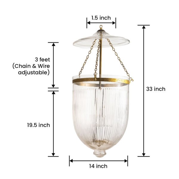 CDNY JUMBO PRISMATIC LANTERN: Fluted Glass Hanging Chandelier with Antique Brass Finish, 14" DIA, 33"H, 19.5 JAR - Image 3