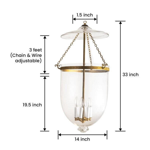 CDNY JUMBO PLAIN CLEAR LANTERN: Classic Clear Glass Hanging Chandelier with Antique Brass Finish, 14" DIA, 33"H, 19.5 JAR - Image 3