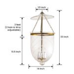CDNY JUMBO STAR FEATHER LANTERN: Etched Glass Hanging Chandelier with Antique Brass Finish, 14" DIA, 33"H, 19.5 JAR - Image 3