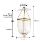 CDNY JUMBO VERTICAL LEAF LANTERN: Etched Glass Hanging Chandelier with Antique Brass Finish, 14" DIA, 33"H, 19.5 JAR - Image 3