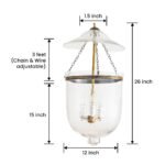 CDNY LG. GREEKKEY W/DESIGN LANTERN: Elegant Etched Glass Hanging Lantern with Brass Finish, H 26", 12" DIA, 15" JAR - Image 3