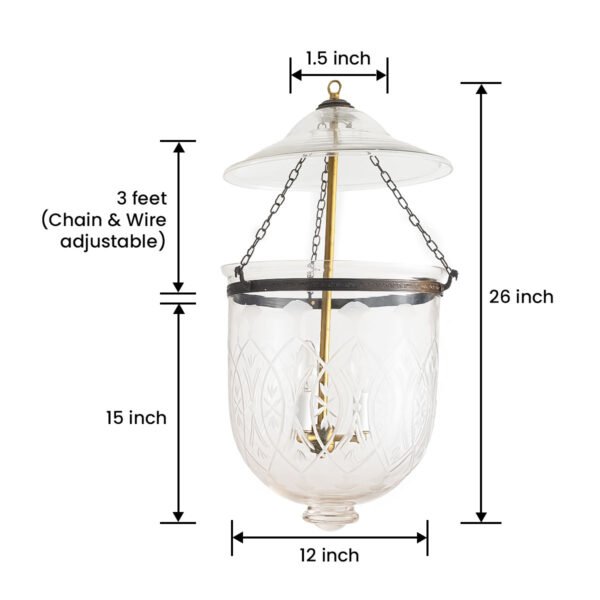 CDNY LARGE STAR FLOWER LANTERN: Etched Glass Hanging Chandelier with Brass Finish, H 26", 12" DIA, 15" JAR - Image 3