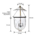 CDNY LARGE STAR FEATHER LANTERN: Etched Glass Hanging Chandelier with Brass Finish, H 26", 12" DIA, 15" JAR - Image 3