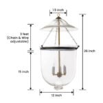 CDNY LARGE PLAIN CLEAR LANTERN: Etched Glass Hanging Chandelier with Brass Finish, H 26", 12" DIA, 15" JAR - Image 3