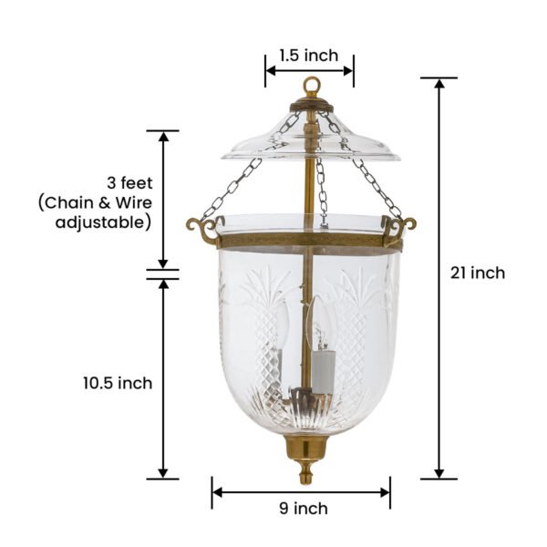 CDNY MED. PALM TREE LANTERN: Tropical Etched Glass Hanging Chandelier with Antique Brass Finish, 9" DIA, H 21" JAR 10.5" - Image 3