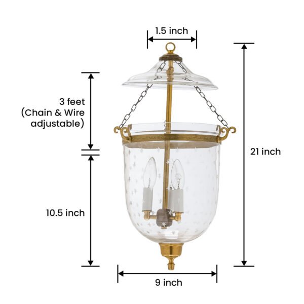 CDNY MED. MINISTAR CUT LANTERN: Dazzling Star Etched Glass Hanging Chandelier with Antique Brass Finish, 9" DIA, H 21" JAR 10.5" - Image 3