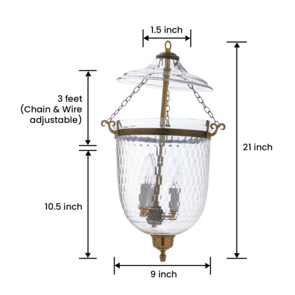 CDNY MED. THUMBPRINT LANTERN: Textured Glass Hanging Chandelier with Antique Brass Finish, 9" DIA, H 21" JAR 10.5" - Image 3