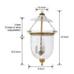 CDNY MEDIUM TULIP LANTERN: Elegant Etched Tulip Design Glass Hanging Chandelier with Antique Brass Finish, 9" DIA, H 21" JAR 10.5" - Image 3