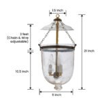 CDNY MEDIUM WHEAT CUT LANTERN: Elegant Etched Glass Hanging Chandelier with Antique Brass Finish, 9" DIA, H 21" JAR 10.5" - Image 3