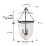 CDNY MEDIUM PLAIN GREEK KEY LANTERN: Classic Etched Greek Key Band Glass Hanging Chandelier with Antique Brass Finish, 9" DIA, H 21" JAR 10.5" - Image 3