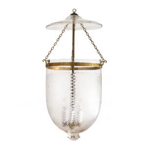 CDNY Jumbo Diamond Cut Lantern Chandelier featuring brilliant etched glass with a diamond-cut pattern and an antique brass finish