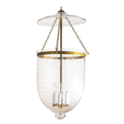 CDNY Jumbo Mini Star Cut Lantern Chandelier featuring etched star glass with an antique brass finish