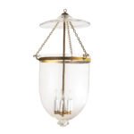 CDNY Jumbo Plain Clear Lantern Chandelier featuring classic clear glass and an antique brass finish