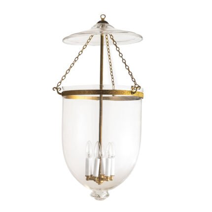 CDNY Jumbo Plain Clear Lantern Chandelier featuring classic clear glass and an antique brass finish
