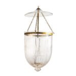 CDNY Jumbo Prismatic Lantern Chandelier featuring elegant fluted glass and an antique brass finish