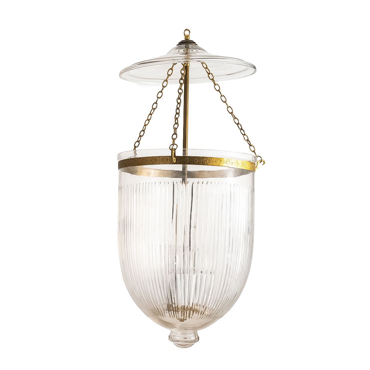 The CDNY Jumbo Prismatic Lantern Chandelier, featuring grand fluted glass and a warm antique brass finish.