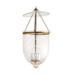 CDNY Jumbo Star Feather Lantern Chandelier featuring elegantly etched glass with a star and feather pattern and an antique brass finish