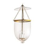 CDNY Jumbo Vertical Leaf Lantern Chandelier featuring etched glass with a vertical leaf pattern and an antique brass finish