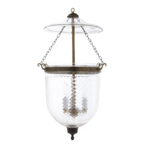 CDNY Large Diamond Cut Lantern Chandelier with faceted glass and antique brass finish