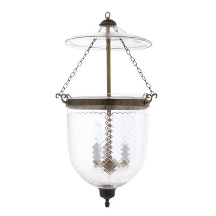 CDNY Large Diamond Cut Lantern Chandelier with faceted glass and antique brass finish
