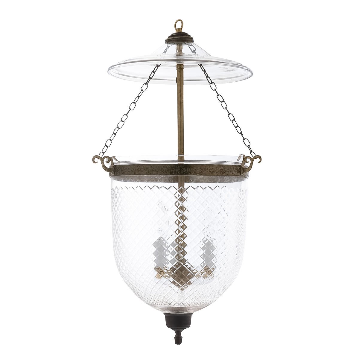 CDNY Large Diamond Cut Lantern Chandelier featuring brilliant faceted glass and an antique brass finish