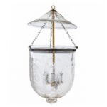 CDNY Large Floral Cut Lantern Chandelier featuring ornate etched glass with a floral pattern and a brass finish