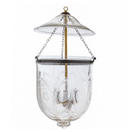 CDNY Large Floral Cut Lantern Chandelier featuring ornate etched glass with a floral pattern and a brass finish