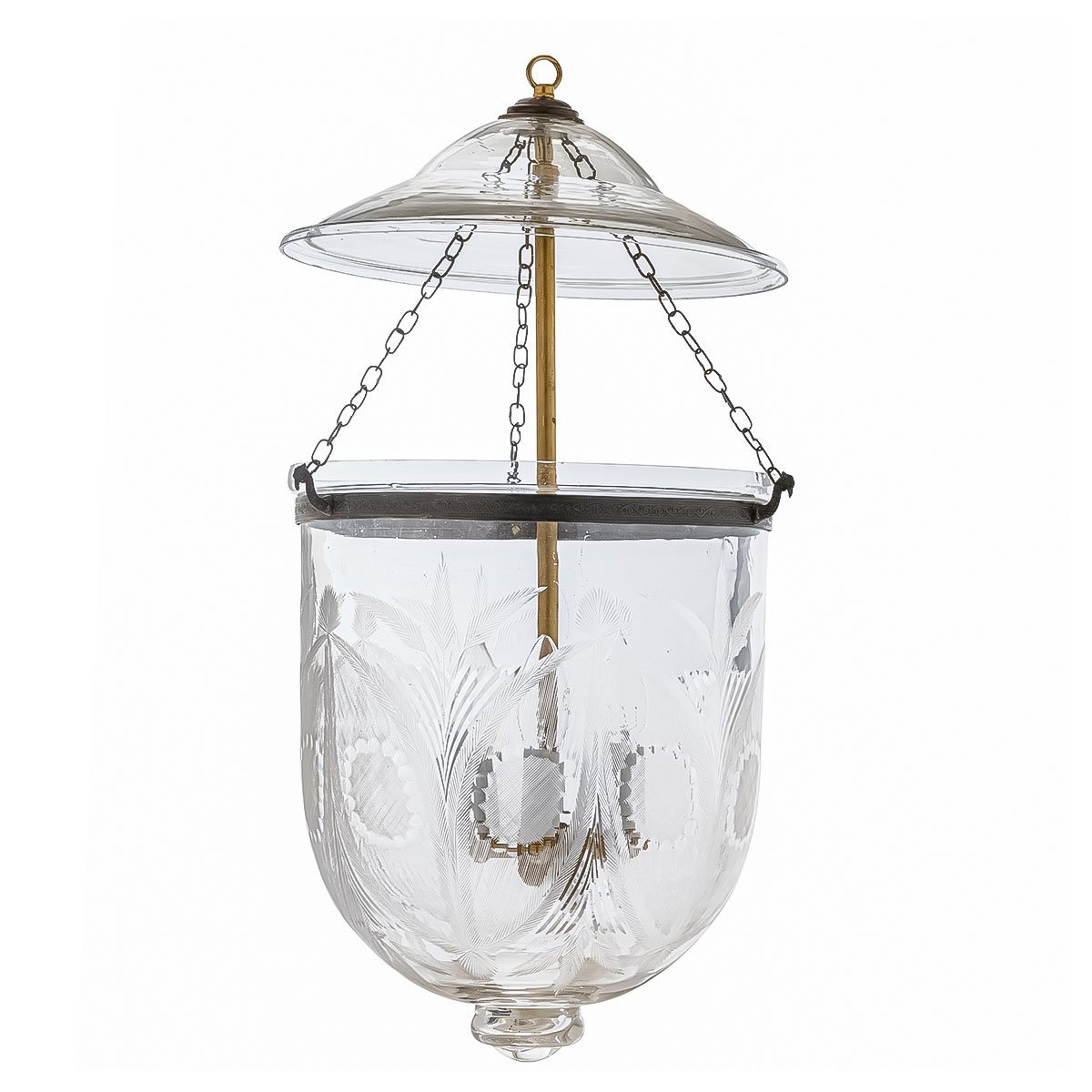 The CDNY Large Floral Cut Lantern Chandelier, showcasing exquisite etched glass with a beautiful floral pattern.