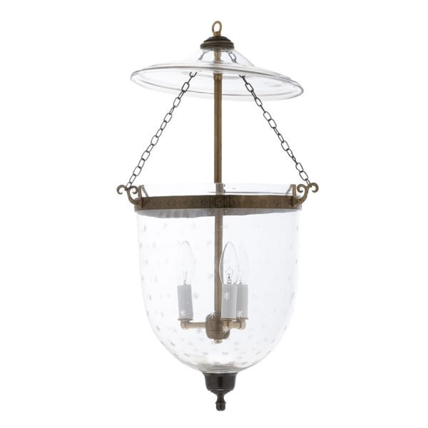 CDNY Large MiniStar Cut Lantern Chandelier featuring dazzling star etched glass and an antique brass finish