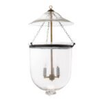 CDNY Large Plain Clear Lantern Chandelier featuring classic etched glass with a brass finish