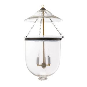 CDNY Large Plain Clear Lantern Chandelier featuring classic etched glass with a brass finish