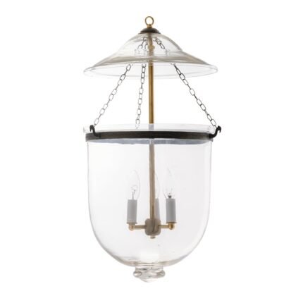 CDNY Large Plain Clear Lantern Chandelier featuring classic etched glass with a brass finish