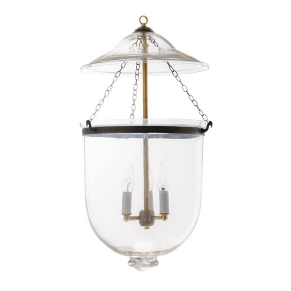 CDNY Large Plain Clear Lantern Chandelier featuring classic etched glass with a brass finish