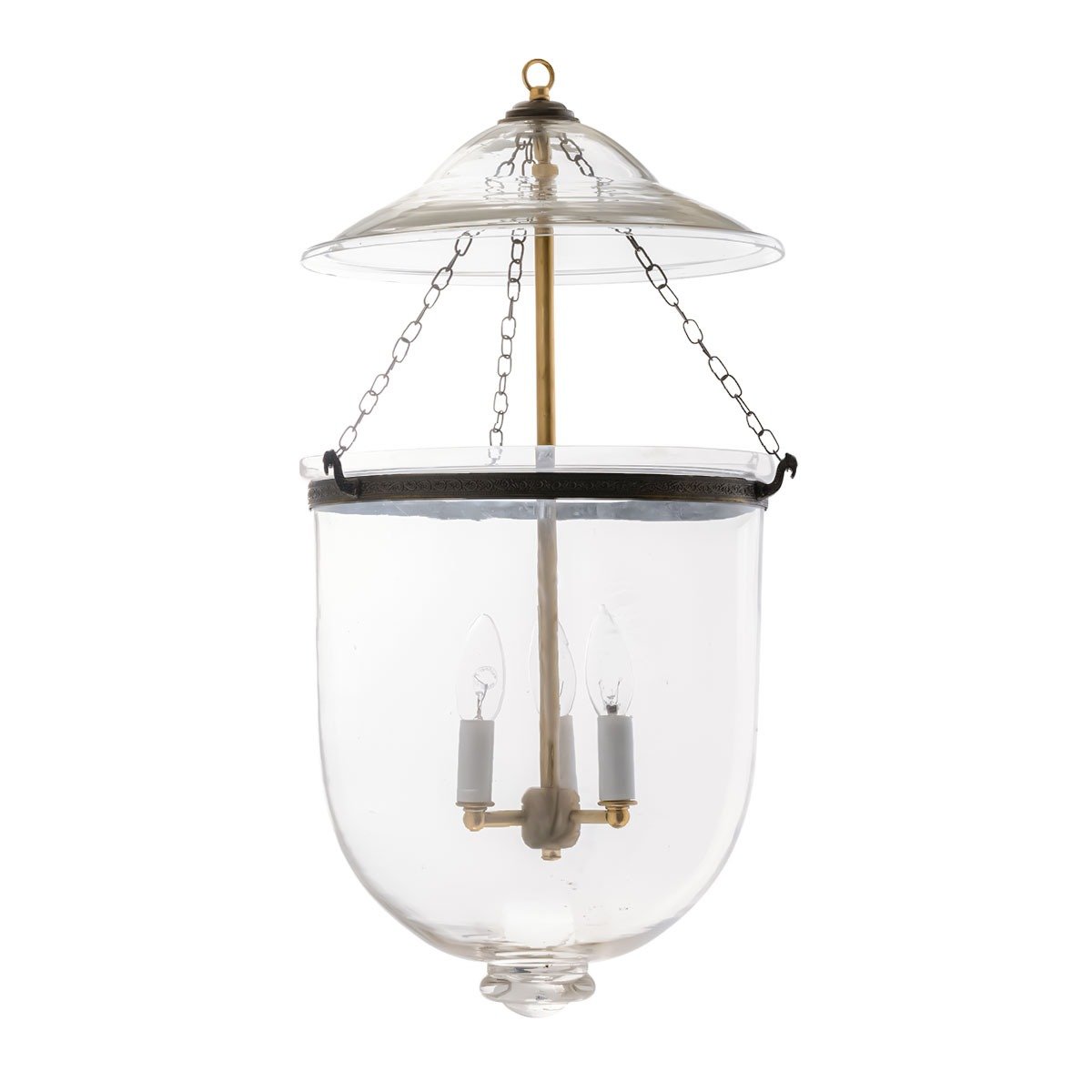 The CDNY Large Plain Clear Lantern Chandelier, showcasing classic etched glass with a timeless brass finish.