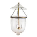 CDNY Large Plain Greek Key Lantern Chandelier featuring etched glass with a classic Greek Key band and a brass finish