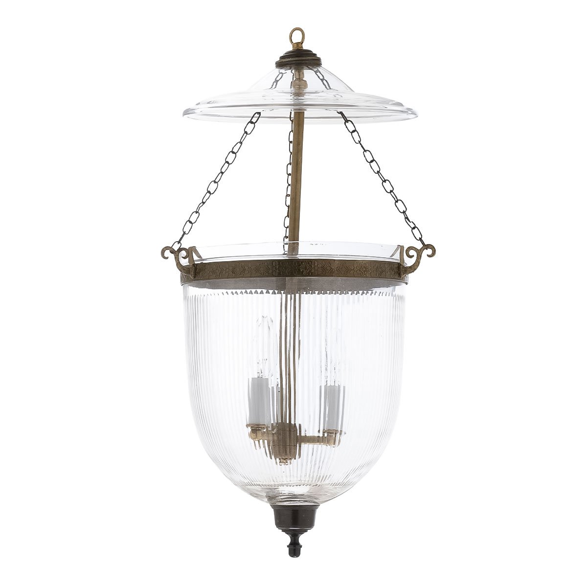 CDNY Large Prismatic Lantern Chandelier featuring elegant fluted glass and an antique brass finish