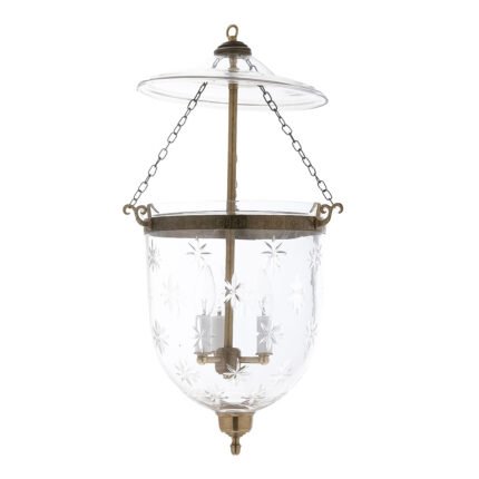 CDNY Large Star Cut Lantern Chandelier featuring dazzling star etched glass and an antique brass finish