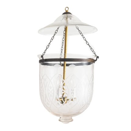 CDNY Large Star Flower Lantern Chandelier featuring etched star and floral glass with a brass finish