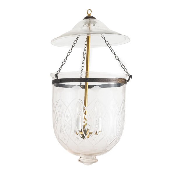 CDNY Large Star Flower Lantern Chandelier featuring etched star and floral glass with a brass finish