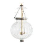 CDNY Large Melon Lantern Chandelier featuring plain clear ribbed glass and an antique brass finish