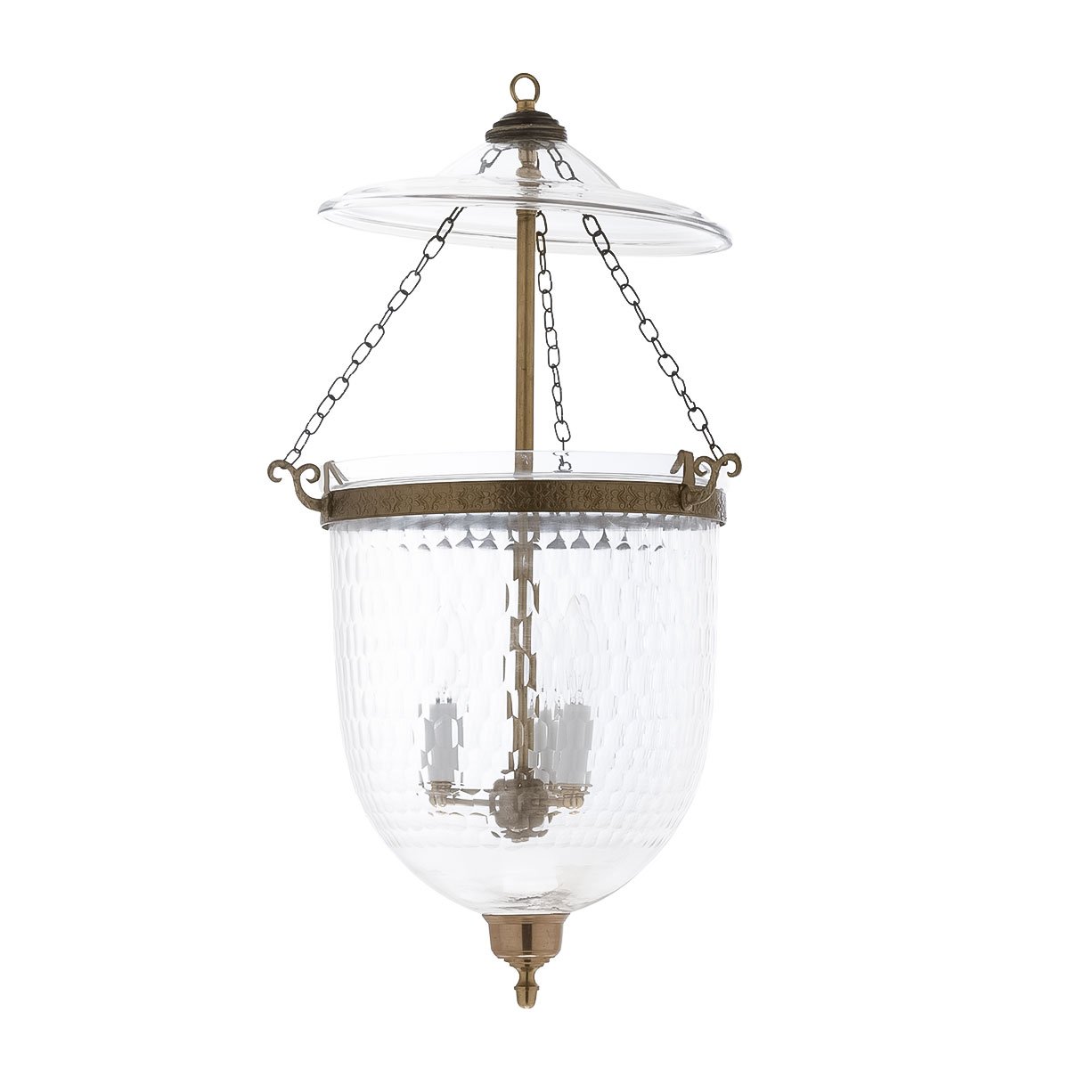 The CDNY Large Thumbprint Lantern Chandelier, featuring beautifully textured glass and a warm antique brass finish