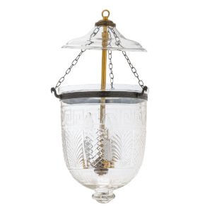CDNY Medium Greekey Lantern Chandelier with etched Greek Key glass