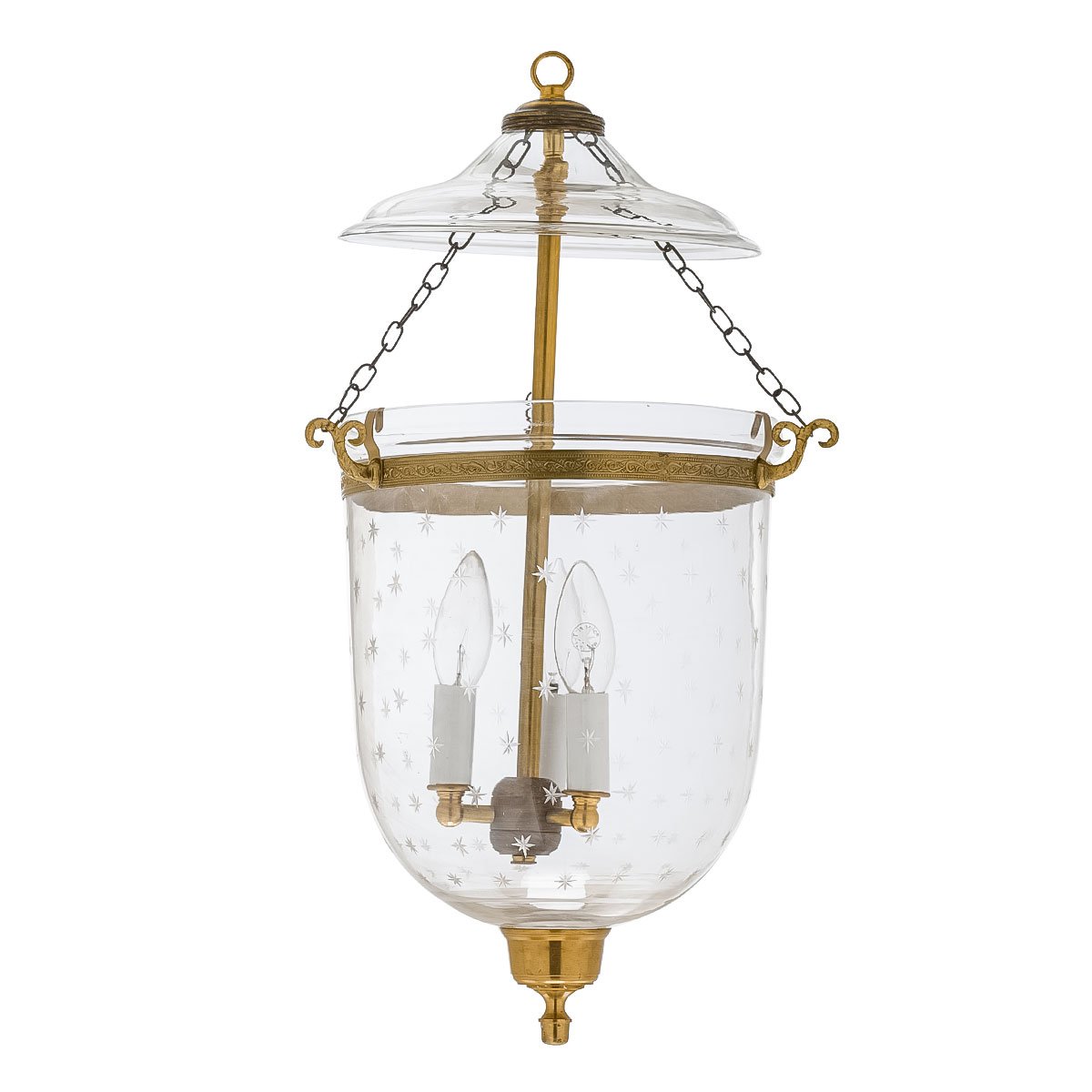 CDNY Medium MiniStar Cut Lantern Chandelier featuring dazzling star etched glass and an antique brass finish