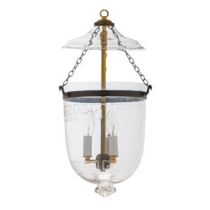 CDNY Medium Plain Greek Key Lantern Chandelier with etched Greek Key band glass