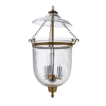 CDNY Medium Prismatic Lantern Chandelier featuring elegant fluted glass and an antique brass finish