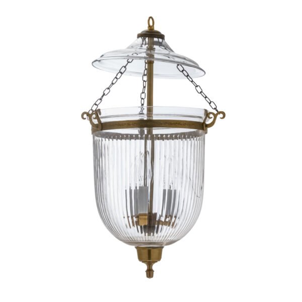 CDNY Medium Prismatic Lantern Chandelier featuring elegant fluted glass and an antique brass finish