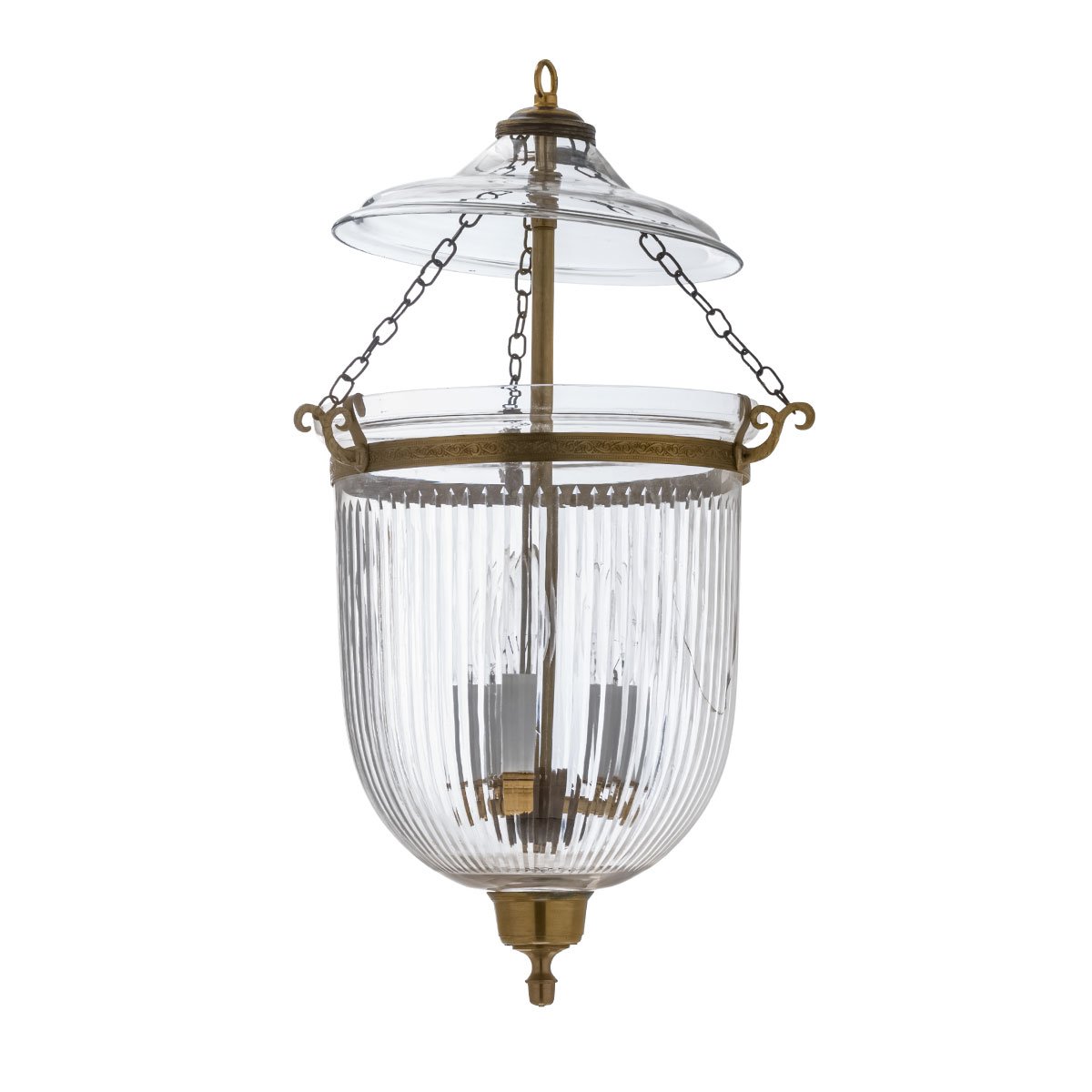 CDNY Medium Prismatic Lantern Chandelier featuring elegant fluted glass and an antique brass finish
